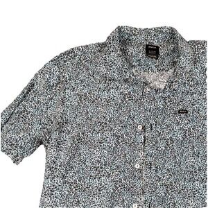 RVCA Leopard Print Shirt XL Blue Black Animal Pattern Short Sleeve Regular Fit